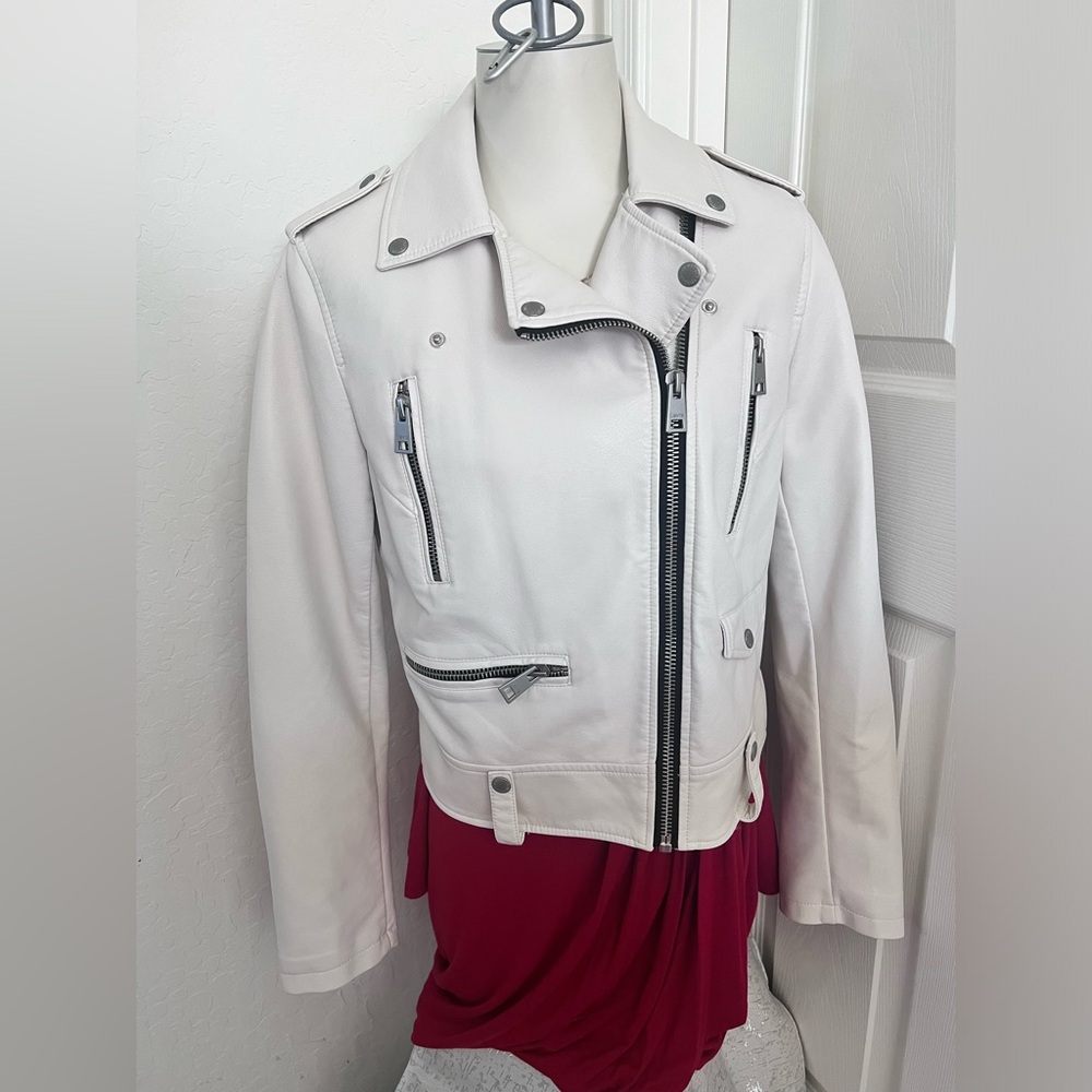 Levi's Womens Classic Ivory Asymmetric Zip Biker Faux Leather Moto Jacket